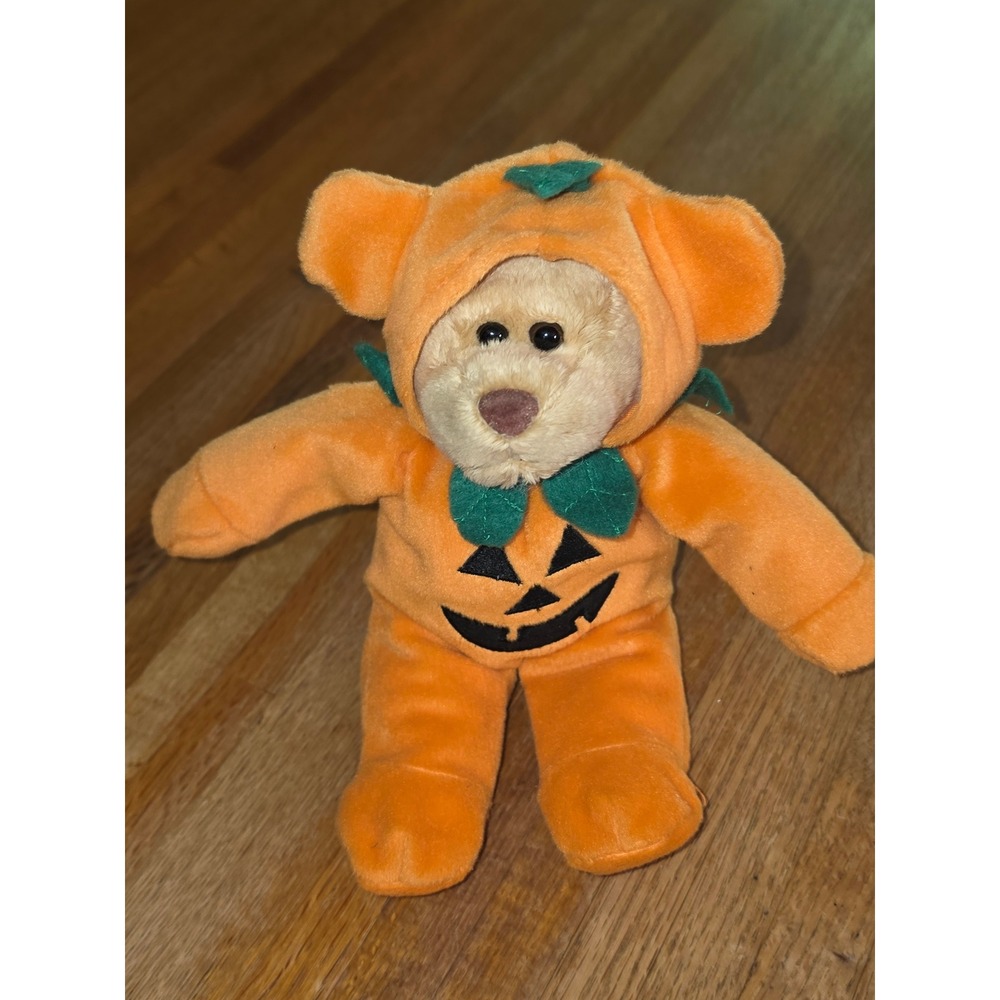 Chrisha Playful Plush Halloween Pumpkin Teddy Bear Orange Costume 9 Inch